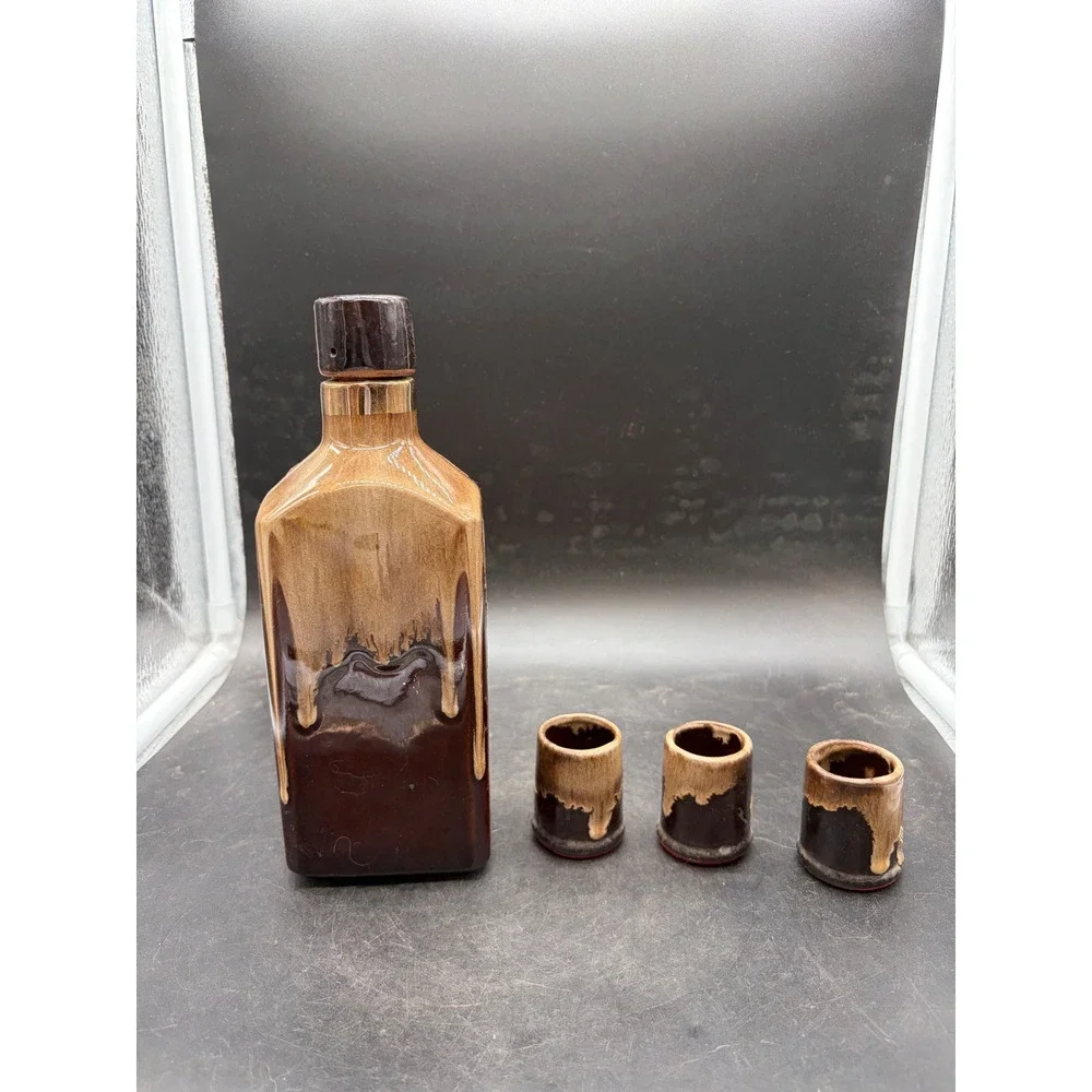 Vintage Ceramic Decanter Set Name Yer Poison Jungle Juice Japan Barware 4pc